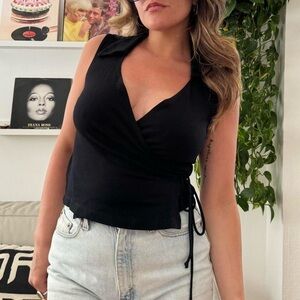 Vintage 2000s Black Collar Wrap Blouse